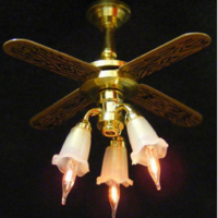 Celing Fan With 3 Light Tulip Shades  -  PPJ Miniatures